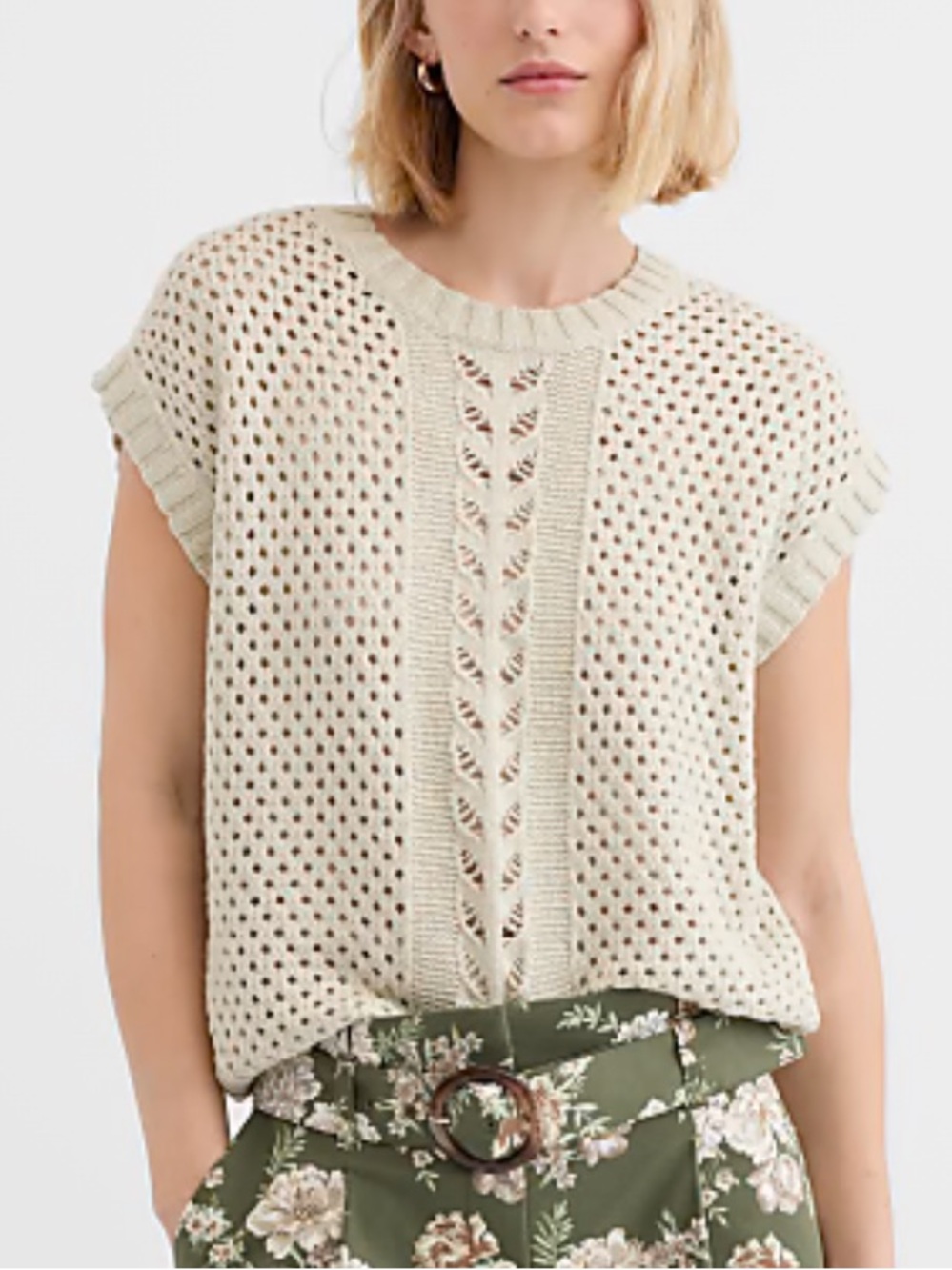 LOFT pointelle cap sleeve sweater size M nwt beige color